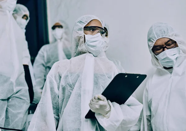 Doctors Healthcare Workers Health Team Doing Inspection Cleaning Building Covid — Foto Stock