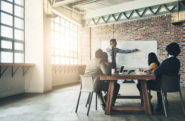 Action Key Success Well Dressed Businessman Giving Presentation His Colleagues — Fotografia de Stock