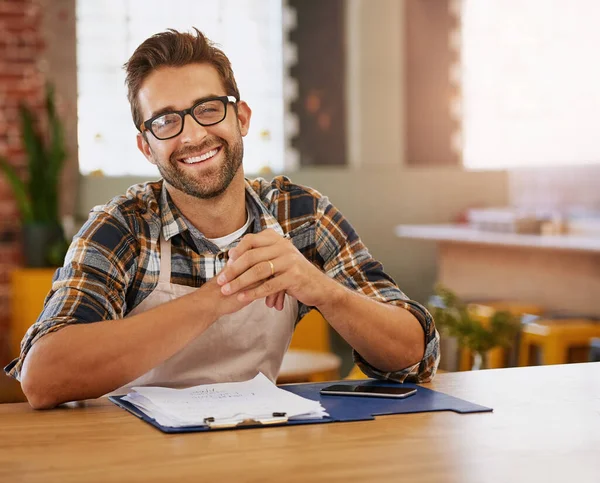 Spending Some Time Coffee Shop Portrait Happy Young Business Owner — Foto de Stock