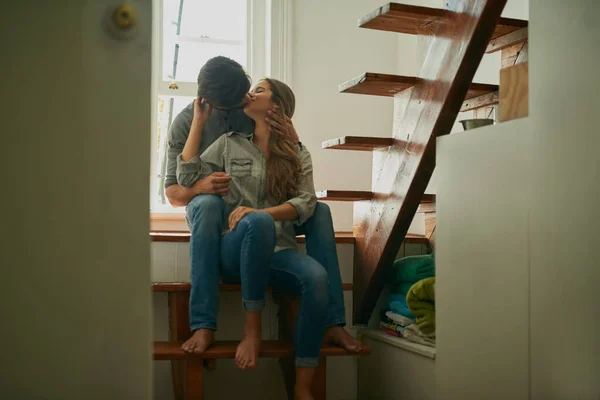 You Never Apart Affectionate Young Couple Home Sharing Kiss — Fotografia de Stock
