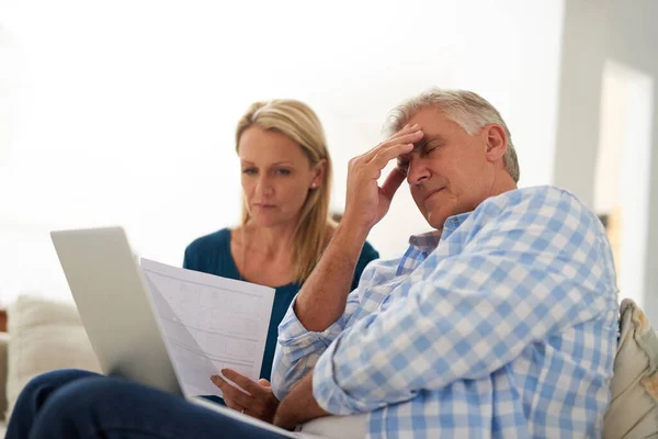 Its Going Tough Month Mature Couple Looking Stressed Out While — Photo