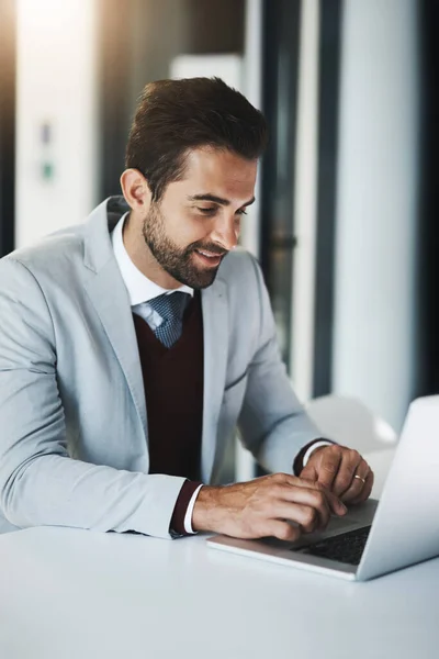 World Online Always Has What Need Young Businessman Working Laptop — Fotografia de Stock