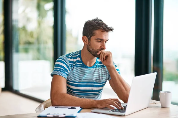 Let See Handsome Young Male Entrepreneur Looking Thoughtful While Working — ストック写真