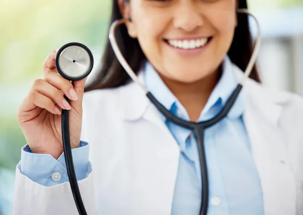 Healthcare Medicare Hospital Planning Doctor Holding Stethoscope Excited Help Diagnose — Fotografia de Stock
