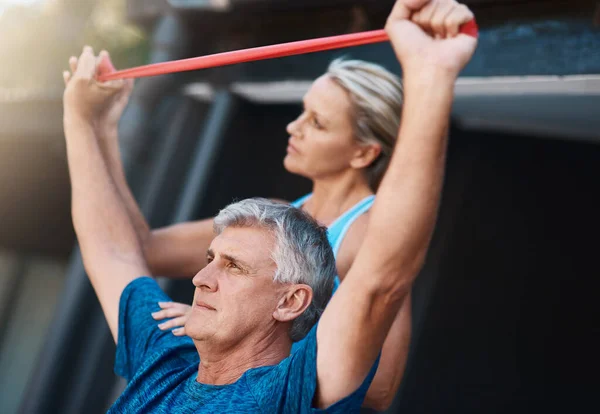 Were Always Stronger Work Together Mature Man Stretching His Arm — Stock Photo, Image