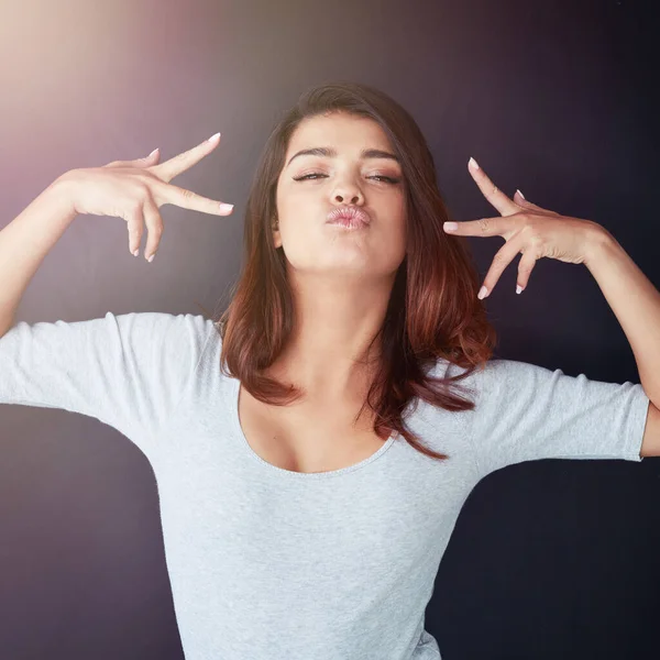 You Want Some Cropped Portrait Beautiful Young Woman Posing Studio — ストック写真