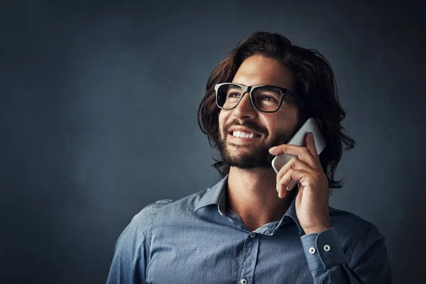 Calling Relation Your Studio Shot Handsome Young Man Talking His — Stock Photo, Image