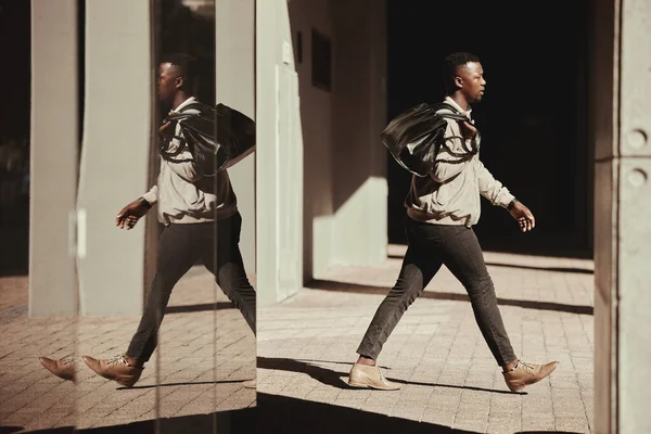 Stylish Travel Trendy Young Man Walking Out Building Airport City —  Fotos de Stock