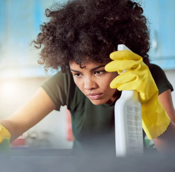 Afraid Germs Attractive Young Woman Yellow Gloves Cleaning Her Home — Stockfoto