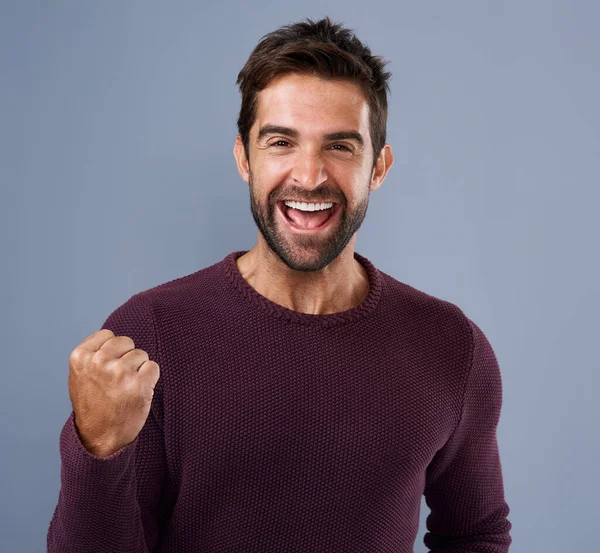 Nothing Feels Good Winning Studio Shot Handsome Young Man Cheering — 图库照片