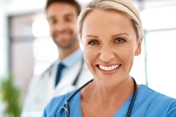 Put Your Trust Cropped Portrait Two Happy Healthcare Practitioners Posing — Stockfoto