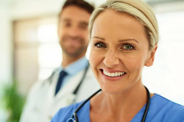 Put Your Health Our Hands Portrait Two Happy Healthcare Practitioners — Stockfoto