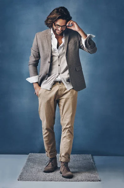 Styled Studio Shot Handsome Young Man Posing Grey Background — Stock Fotó