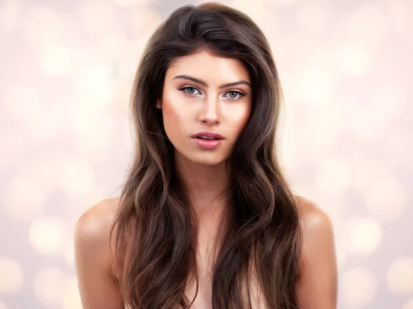 Beauty Air Studio Shot Beautiful Woman Posing Bokeh Background — Stockfoto