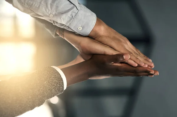 Teamwork Wins Every Time Group Businesspeople Joining Hands Solidarity —  Fotos de Stock