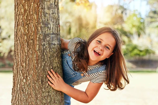 Bet You Didnt See Hiding Here Portrait Little Girl Playing Royalty Free Stock Photos