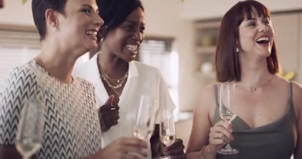Birthday Party Laughing Social Celebration Champagne Toast People Talking Drinking — Video Stock