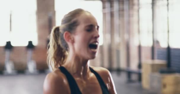 Fitness Challenge Strong Woman Scream Shout Struggle Power Motivation Strength — Vídeo de Stock