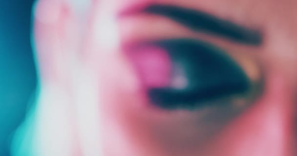 Woman Creative Eye Makeup Face Cosmetics Cyberpunk Eyes Posing Beauty — Videoclip de stoc