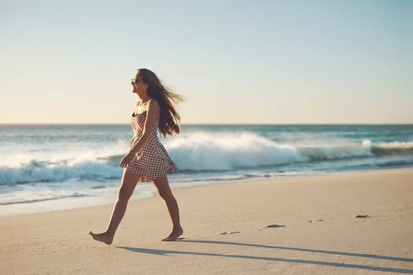 Walk Your Heart Leads You Young Woman Taking Stroll Beach — ストック写真