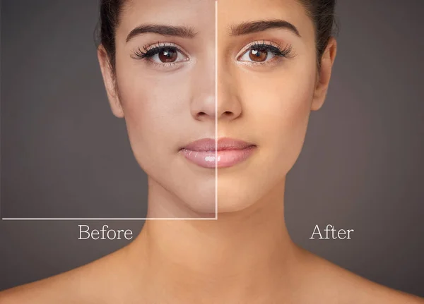 You Wont Believe Difference Enhanced Portrait Beautiful Model Perfect Skin — Stok Foto
