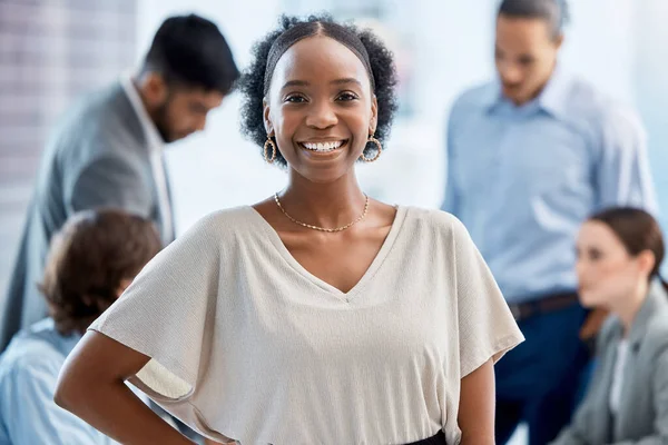 Happy Portrait Smile Business Woman New Job Opportunity Creative Office — Stockfoto