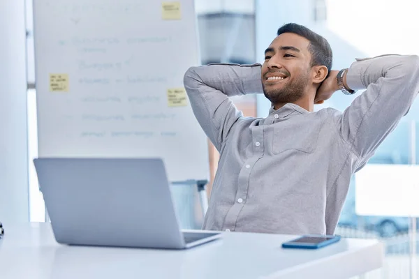 Success Happy Relax Business Man Content Work Break His Office —  Fotos de Stock