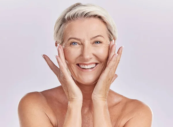 Portrait Woman Happy Face Smile Healthy Skincare While Posing Studio — Zdjęcie stockowe