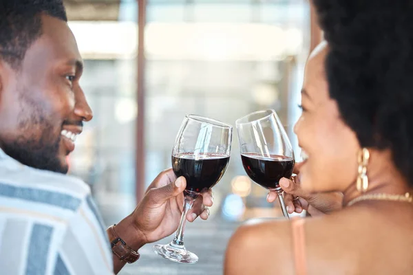 Couple Giving Cheers Toast Celebrate Wine Glass Champagne Alcohol Drinks — Photo