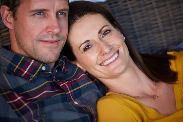 Next Him Most Relaxed Affectionate Couple Sitting Together — Stok fotoğraf