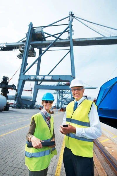 Industry Workers Working Shipping Dock Export Stock Packages Boxes Containers — Foto de Stock