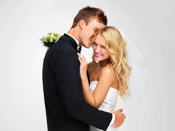 Wedding Couple Marriage Bride Groom Couple Studio White Background Dress — kuvapankkivalokuva