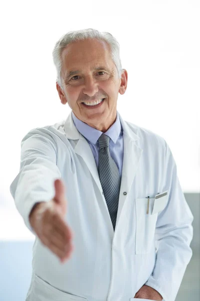 Allow Take Care Your Health Portrait Mature Doctor Extending Handshake — Stok fotoğraf