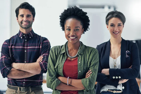 Best Best Business Portrait Group Businesspeople Standing Arms Folded Modern — Stock Fotó