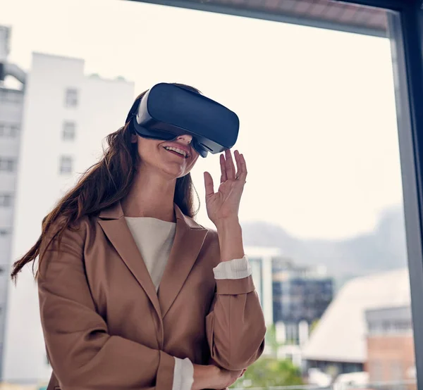 What Seen Your Dreams Young Businesswoman Wearing Headset Office — Stock Fotó