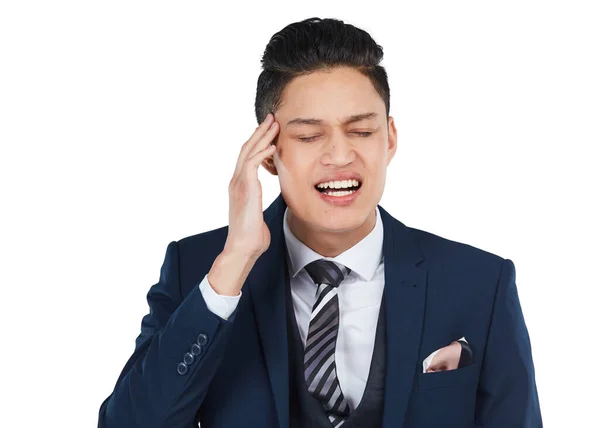 Its Really Throbbing Now Studio Shot Young Businessman Suffering Headache — 图库照片