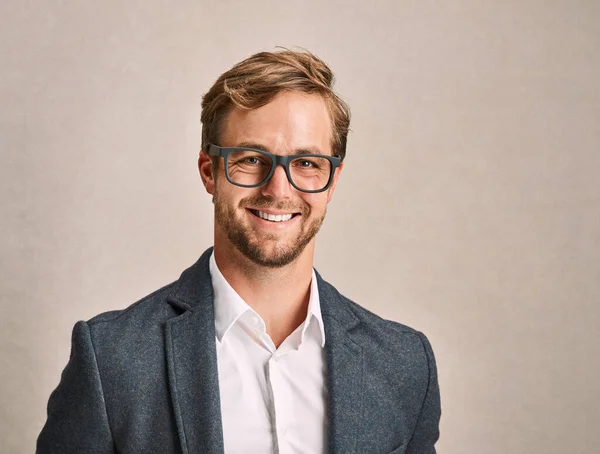 Hes Got Look Cropped Portrait Handsome Young Man Suit Posing — Stok fotoğraf