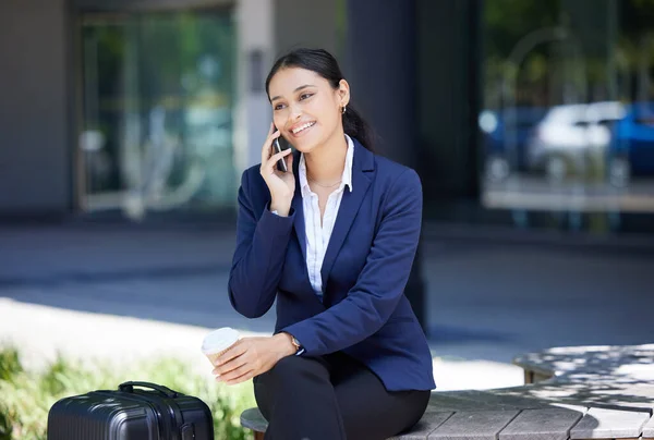 Contact Strategy Phone Call Woman Travel Business Planning While Sitting — Stockfoto
