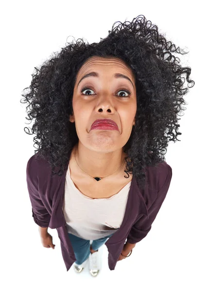 Say Face Studio Shot Young Woman Isolated White — Foto Stock