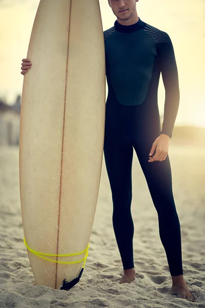 Its All Need Happy Unidentifiable Young Surfer Posing Beach His — Stock fotografie