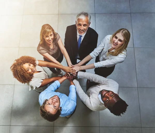 Collaboration Makes Better Team High Angle Shot Group Colleagues Joining — Foto de Stock
