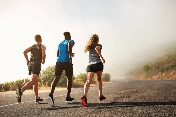 Running Better Life Rear View Shot Group Sporty Young People — Fotografia de Stock