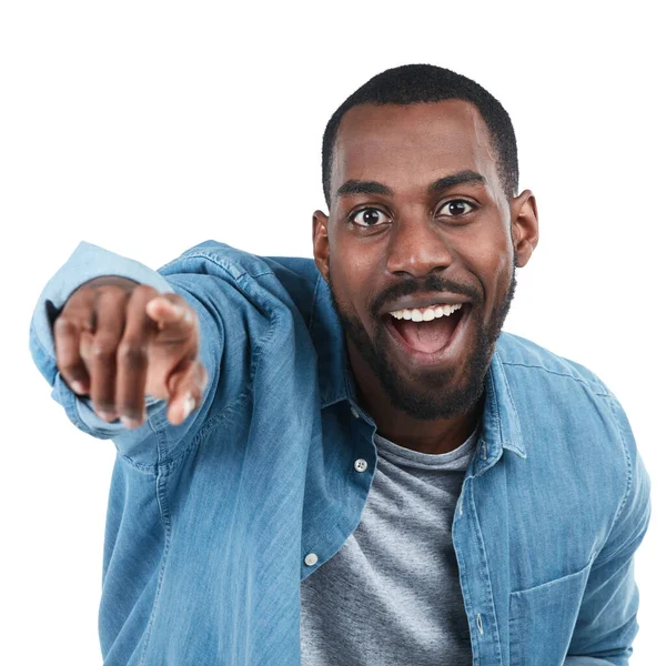 Check Out Cropped Portrait Young Man Pointing Excitedly Something White — Foto de Stock