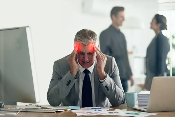 How Stop Hammering Head Businessman Headache Holding His Head While — Foto Stock
