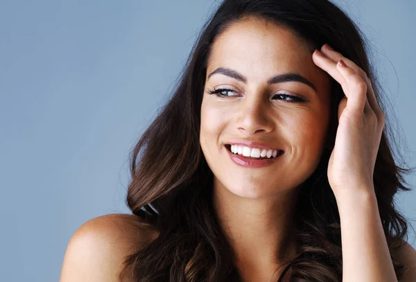 Happy Gorgeous What Combo Studio Shot Attractive Young Woman Posing — 스톡 사진