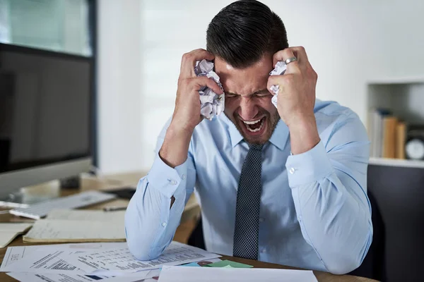 Its One Those Days Young Businessman Looking Stressed Out While — Zdjęcie stockowe