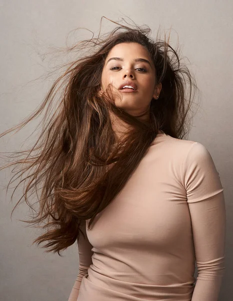 Let Your Hair Express Your Mood Portrait Beautiful Young Woman — Foto de Stock