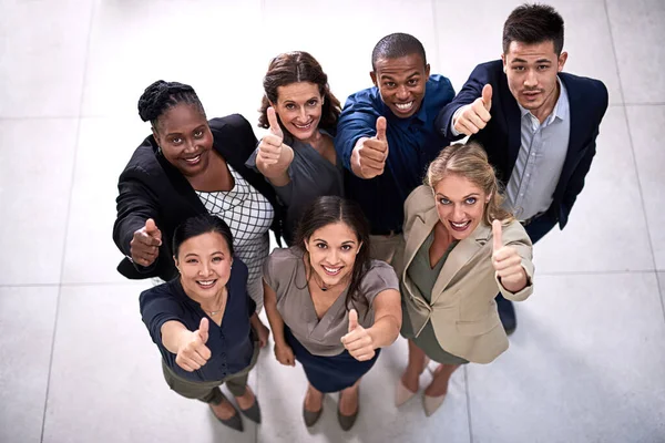 Youve Got Our Approval High Angle Portrait Team Businesspeople Showing — Fotografia de Stock