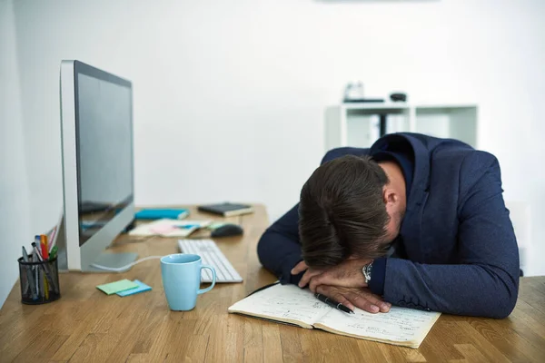 Out Count Work Stressed Out Businessman Passed Out His Desk — Foto Stock