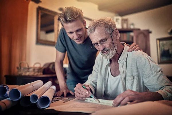 Two Minds Better One Father His Son Working Design Family — Stockfoto